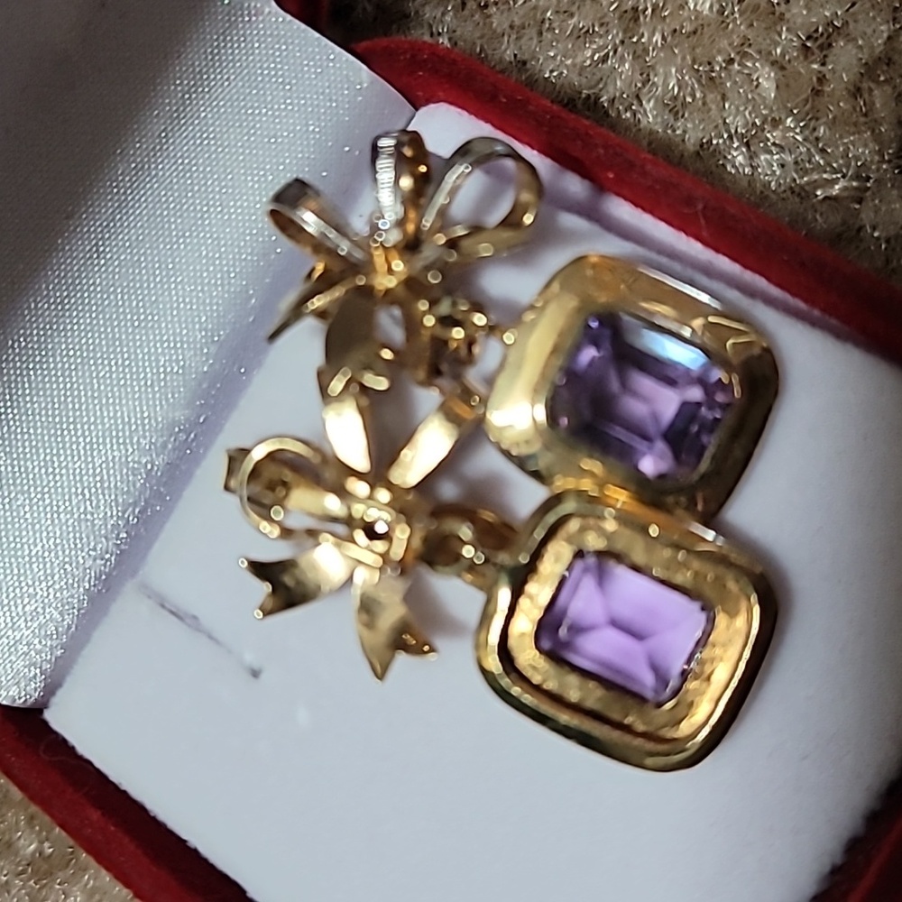 14k Vintage Purple  Ameythst Earrings - Picture 5 of 9